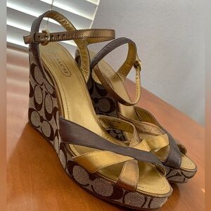 Gold metallic Coach wedges size 8